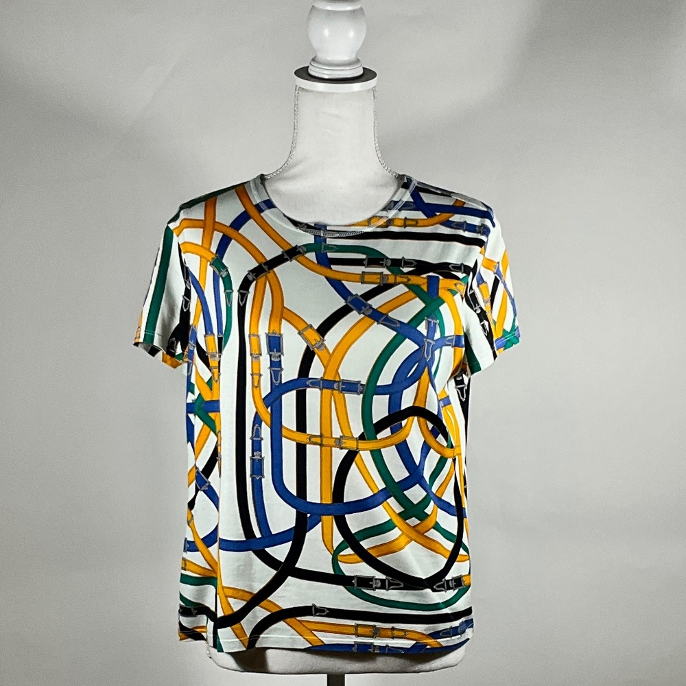 Hermès White Multicolor Cotton Short Sleeve T Shirt Luxury Size EU42